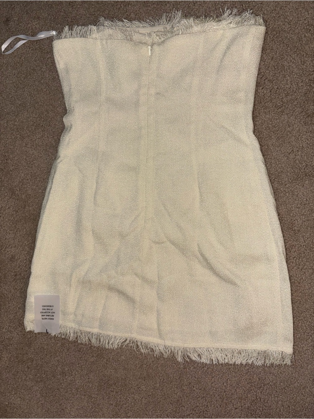 Fringe-Trim Strapless Mini Dress in Cream - Picture 2 of 5